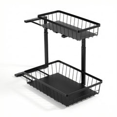 Artiss Under Sink Organizer Storage with 2 Slide Out Drawers 5 Adjustable Height Bathroom Kitchen Cabinet Black