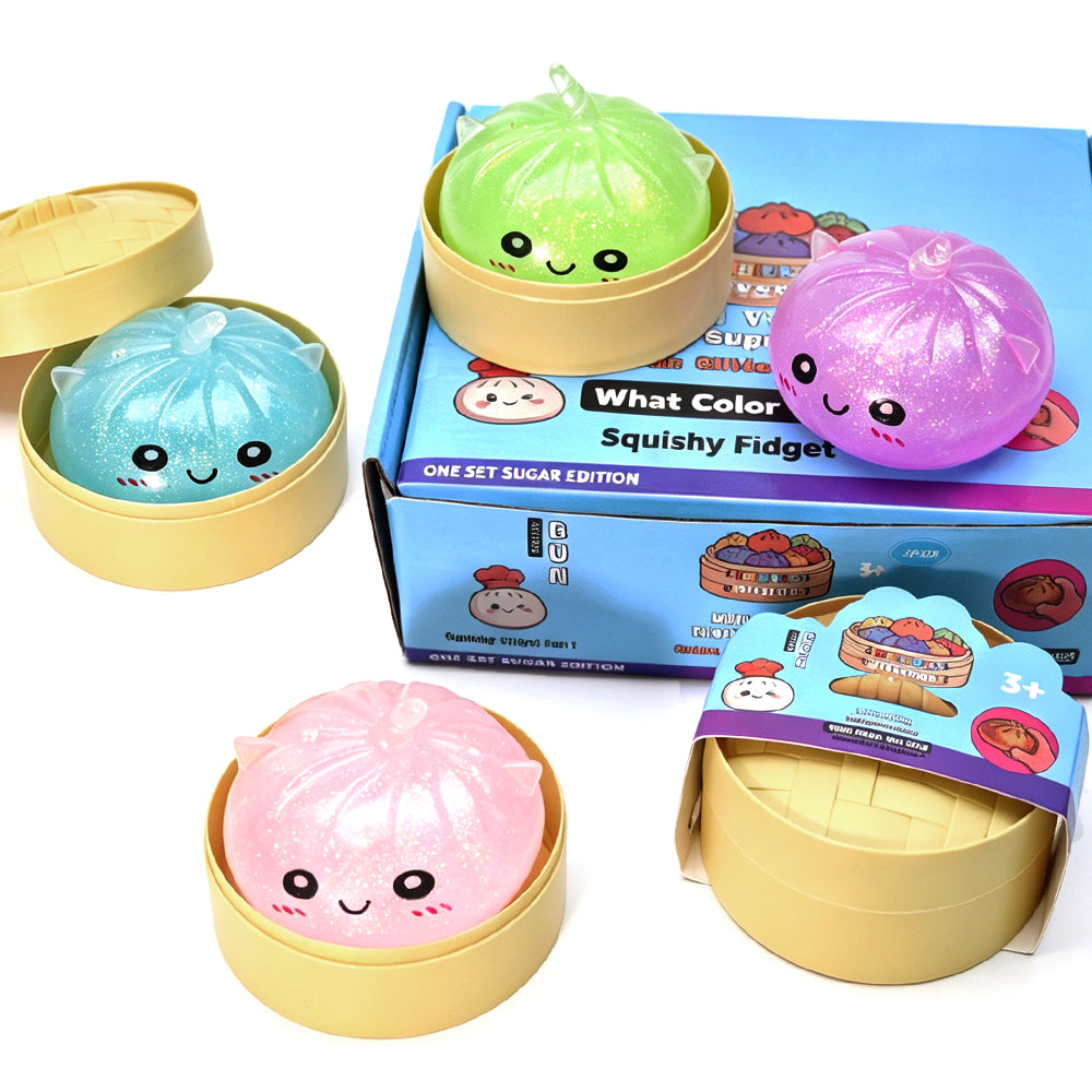 4 Pack Unicorn Squishy Fidget Toy 10cm Glitter Sensory TPR Stress Ball Dumpling Mystery Box for Adults and Teens Party Holiday Birthday Gifts Multi Colour