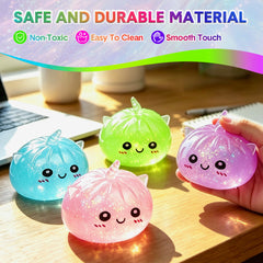 4 Pack Unicorn Squishy Fidget Toy 10cm Glitter Sensory TPR Stress Ball Dumpling Mystery Box for Adults and Teens Party Holiday Birthday Gifts Multi Colour