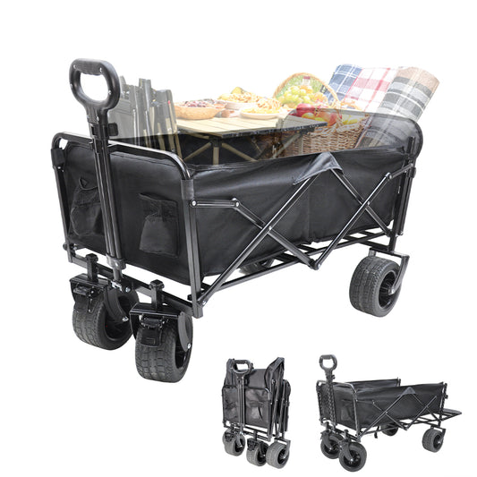 Foldable Camping Wagon 150L Portable Hand Trolley with All-Terrain 10″ Wheels and Tailgate For Outdoor Picnic Shopping Sports Max Load 200Kg Utility Cart