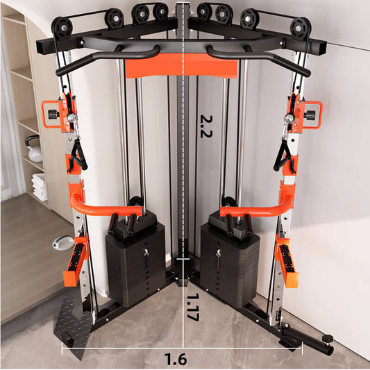 SmartFit C1 Max Multi Functional Cable Crossover Station 130kgs Pin Loaded  Machine  + Multi Func Bench+7Ft Olympic Barbell + 100kgs Weights