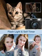 4K Digital Camera with Autofocus Anti-Shake Black