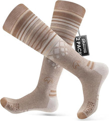OutdoorMaster Ski Socks 2-Pack Merino Wool, Over The Calf Non-Slip Cuff for Men & Women