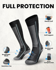 OutdoorMaster Thermolite Merino Wool Ski Socks, Compression Thermal Snowboarding Socks for Men & Women, Cold Weather-3-Pack