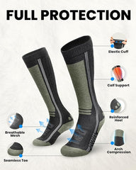 OutdoorMaster Thermolite Merino Wool Ski Socks, Compression Thermal Snowboarding Socks for Men & Women, Cold Weather-4-Pack