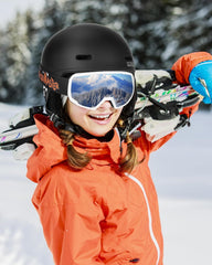 OutdoorMaster Children's Ski Helmet, Snowboard Helmet for Boys & Girls, Robust PC Shell & EPS Foam, 12 Ventilation Holes, Adjustable Snow Sports Helmet, Certified Snow Sports and Snowboard Matte Black,48-52cm X-Small