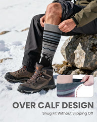 OutdoorMaster Ski Socks 2-Pack Merino Wool, Over The Calf Non-Slip Cuff for Men & Women-Black,Large