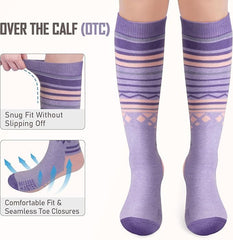 OutdoorMaster Ski Socks 2-Pack Merino Wool, Over The Calf Non-Slip Cuff for Men & Women-Purple Pink,Medium