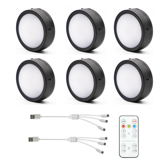 AIBOO Rechargeable Cabinet Lights, 6 Pack Puck Lights, 3 Colour, Remote, Black