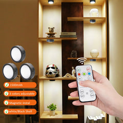AIBOO Rechargeable Cabinet Lights, 6 Pack Puck Lights, 3 Colour, Remote, Black