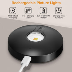 Rechargeable Picture Lights, 6 Pack Black Wireless Art Lights with Remote and Touch Control, 3 Colour Temperatures, Stepless Dimming, Magnetic Wall Lights for Paintings, Photos and Displays