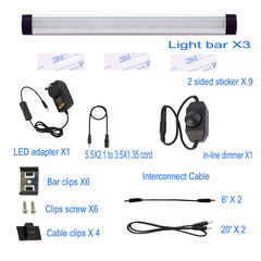 Dimmable Led Under Cabinet Lighting Bar Linkable Kits with Rocker Switch Under Counter Kitchen,Showcase,Shelf Lighting(3 Panel Kits Cold White)
