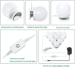 Hollywood LED Vanity Mirror Lights Kit,Stick on Dimmable Makeup Lights, 12V Mirror Lighting Strip Fixture for Vanity Dressing Table Set, Bedroom Wall Lights,CRI>90 (4000K Natural White,10 Bulbs)