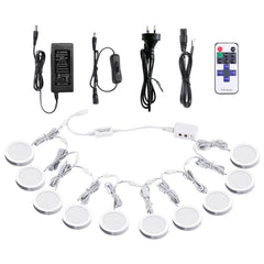 Linkable Under Cabinet LED Lighting 12V Dimmable Puck Lights with Wireless RF Remote Control, Hardwired & AU Wall Plug in for Furniture Cupboard Lighting(10 Lights, Natural White 4000K)
