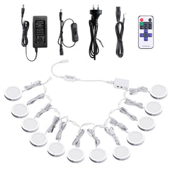 Linkable Under Cabinet LED Lighting 12V Dimmable Puck Lights with Wireless RF Remote Control, Hardwired & AU Wall Plug in for Kitchen Mood Lighting (4000K Natural White, 12 Lights Kit)