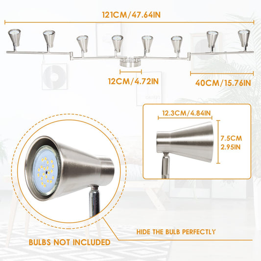 LED 8 Light Track Lighting Fixture Flexible, Adjustable Ceiling Spot Light with GU10 Track Light Head, Accent Lighting Foldable Swing Arm Brushed Nickel(Bulbs Not Included)