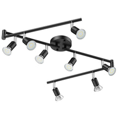 Black Track Lighting Fixture Ceiling, LED Flexible Track Lights with Swing Arm, 8-Light Directional Black Flush Mount Ceiling Spotlight for Kitchen, Living Room (GU10 Bulbs NOT Included)