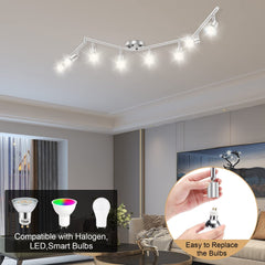 8 Lights LED Track Lighting Kit, Foldable Ceiling Spot Lighting with Flexibly Rotatable Head, Track Light for Kitchen Hallway Room Closet, GU10 Bulbs Not Included (Brush Nickel 8 Heads)