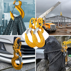 2SETS 2T Sling Hook With Hammerlock Heavy Duty Safety Latch Swivel Winch Hook For Trailer Safety Chain-Yellow