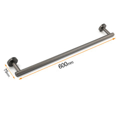 Gun Metal Stainless Steel 600mm Single Towel Rack Rail Holder Round Hanger Bar