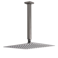 Gun Metal Square 12" Rainfall Shower Head 300mm Ceiling Dropper Arm Bath Set WELS