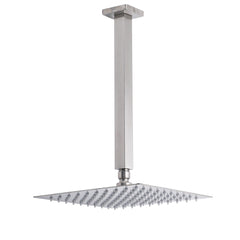 Brushed Nickel Square 10" Rain Shower Head 300mm Brass Ceiling Dropper Arm Set