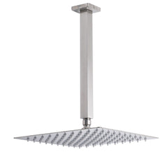 Brushed Nickel Square 12" Rain Shower Head 300mm Brass Ceiling Dropper Arm Set