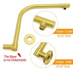 Brushed Gold Round 10 Inch Rain Shower Head Swivel Brass Gooseneck Wall Arm Set