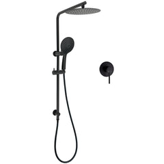 Matt Black Twin 10 Inch Shower Head 3 Modes Handheld 2in1 Wall Rail Arm Round Mixer
