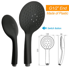 Matt Black Shower Set 12" Large Rain Head Handheld Sliding Rail Arm Round WELS