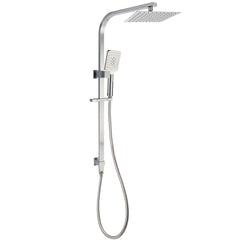 Brushed Nickel Square Twin Shower Set 8" Rain Head 3 Modes Handheld Silding Rail Arm