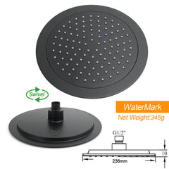 WELS Matt Black 9" Round Rain Shower Head Handheld Adjustable Rail Arm Elbow 2in1 Set