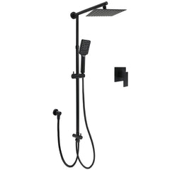 Matt Black 2in1 Set 8" Square Thin Shower Head Handheld Adjustable Silding Rail Mixer