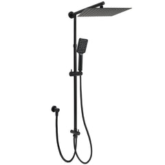 WELS Matt Black Dual Shower Large 12" Square Head Handheld Adjustable Silding Rail Set