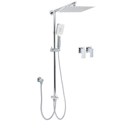 Chrome Square 10" Twin Shower Head Handheld Sliding Rail Set Wall Inlet Diverter Twin Taps