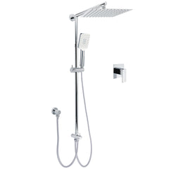 Chrome Square 10" Twin Shower Head Handheld Sliding Rail Set Wall Inlet Elbow With Mixer