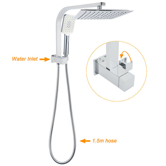WELS Dual Square Shower Head 3 Mode Handheld Diverter Wall Arm 10" Rain Set