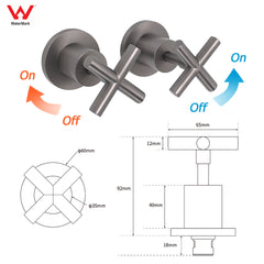 Gun Metal Shower 1/4 Turn Twin Taps Pair Bath Spout Hot Cold Water Mixer Valve