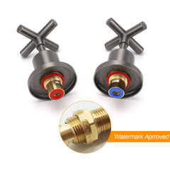 Gun Metal Shower 1/4 Turn Twin Taps Pair Bath Spout Hot Cold Water Mixer Valve