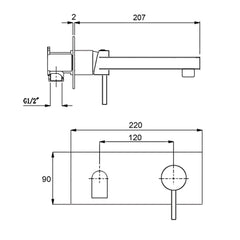 Brushed Nickel Round Wall Mounted Basin Vanity Mixer Bathtub Straight Spout Tap