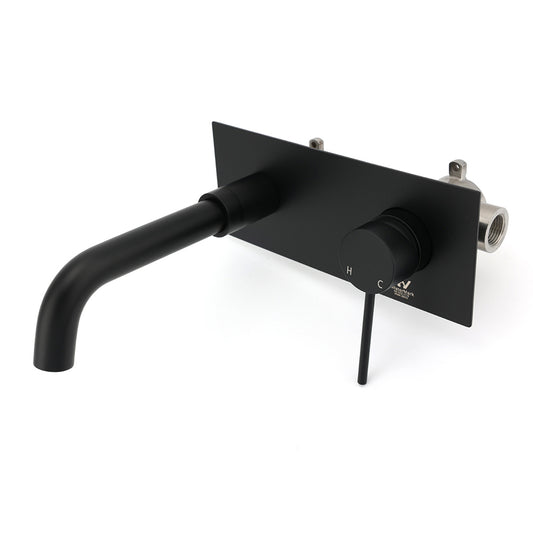 Matt Black Round Basin Mixer Bathtub Wall Mounted Faucet Tap Laundry Spout Set