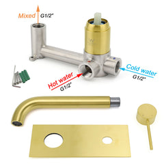 WELS Bathroom Round Wall Basin Mixer Vanity Sink Tap Spout Faucet Brushed Gold