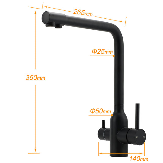 Matt Black 3 Ways Kitchen Mixer Tap Pury Water Sink Faucet 360 Swivel Spout Outlet