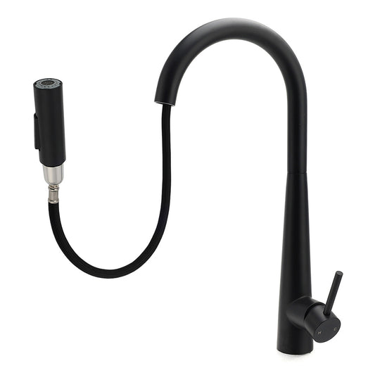 Round Matt Black Pull Out Kitchen Sink Tap Laundry Basin Mixer 2 Way Spout Set