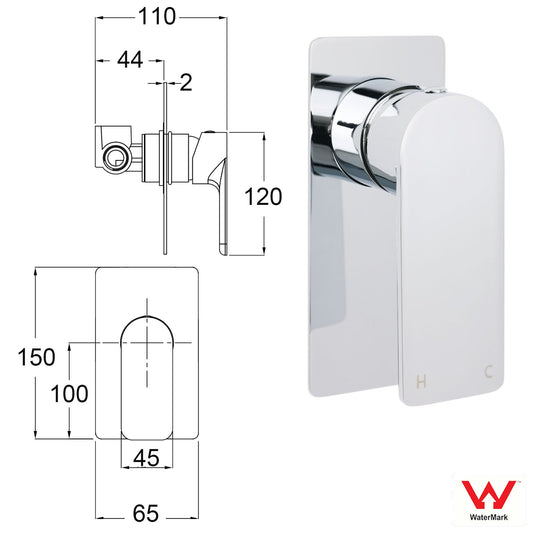 Chrome Square Lever Handle Shower Mixer Hot Cold Water Valve Watermark Standard