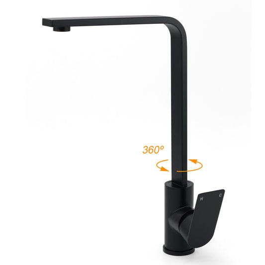 WELS Matte Black High Rise Gooseneck Kitchen Sink Laundry Mixer Faucet Tapware