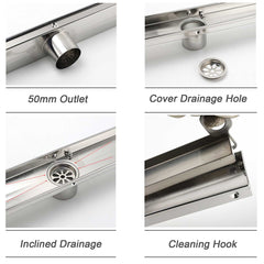304 Stainless Steel 600mm Tile Insert Linear Shower Grate Floor Drain 50mm Waste