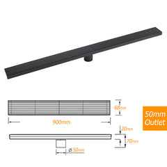 Matt Black 900mm Long Strip Fence Shower Grate Floor Drain 50mm Waste Watermark