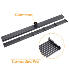 Matt Black 900mm Long Strip Fence Shower Grate Floor Drain 50mm Waste Watermark