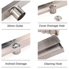 Silver 304 Stainless Steel 900mm Strip Fence Shower Grate Floor Drain 50mm Waste